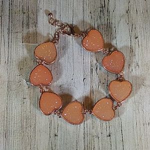 Faux druzy gold tone heart bracelet